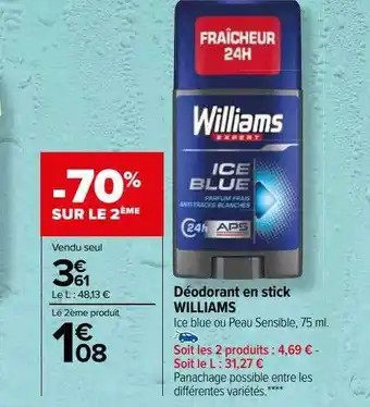 Carrefour Déodorant en stick williams offre