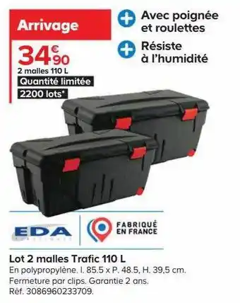 Lot 2 malles trafic 110 l eda