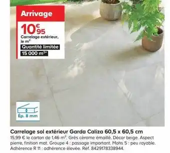 Castorama Carrelage sol extérieur garda caliza 60,5 x 60,5 cm offre