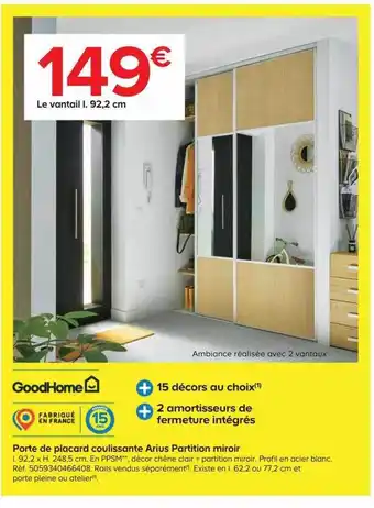 Castorama Porte de placard coulissante arius partition miroir goodhome offre