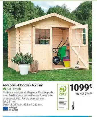 Abri bois «flodova» 6,75 m²
