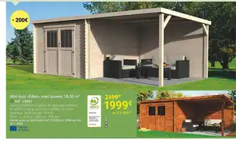 Gamm vert Abri bois «eden» avec auvent 18,30 m² offre