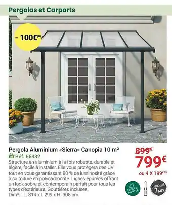 Gamm vert Pergola aluminium «sierra» canopia 10 m² offre