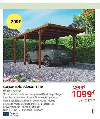 Carport bois «victor» 16 mÂČ