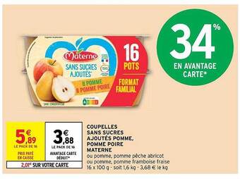Coupelles sans sucres ajoutés pomme, pomme poire materne
