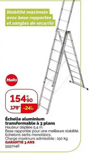 Échelle aluminium transformable à 3 plans hailo