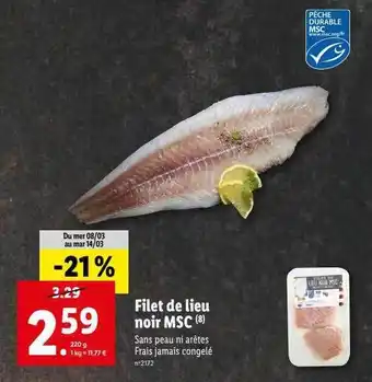 Lidl Filet de lieu noir msc offre