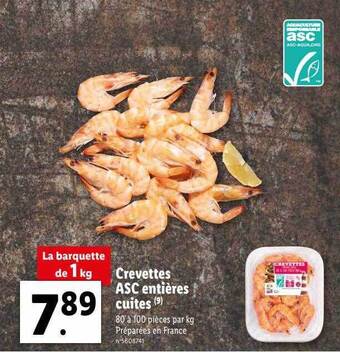 Lidl Crevettes asc entières cuites offre