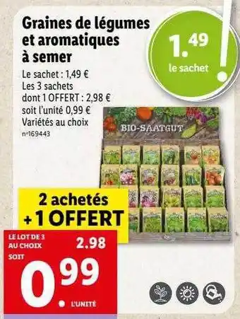 Lidl Graines de légumes et aromatiques à semer offre