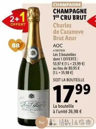 Lidl Champagne 1er cru brut charles de cazanove brut azur offre