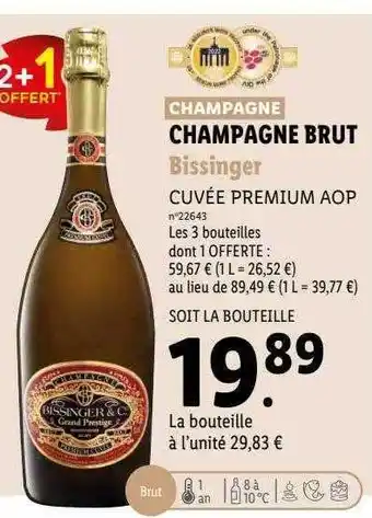 Lidl Champagne brut bissinger cuvée premium aop offre