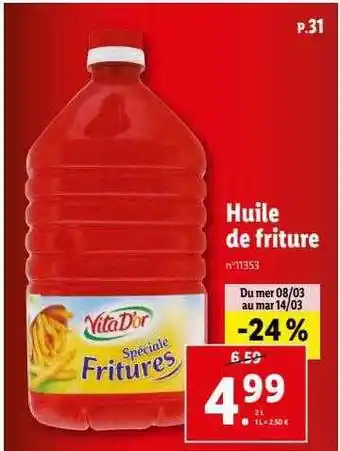 Lidl Huile de friture vita d'or offre