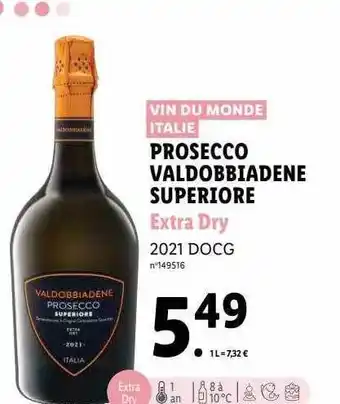Lidl Prosecco valdobbiadène superiore extra dry 2021 docg offre