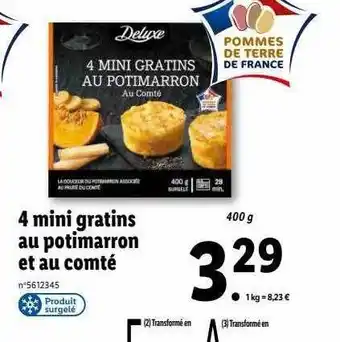 Lidl 4 mini gratins au potimarron et au comté deluxe offre