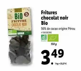 Lidl Fritures chocolat noir bio offre