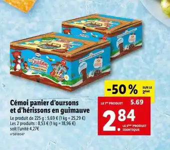 Lidl Cémoi panier d'oursons et d'hérissons en guimauve offre