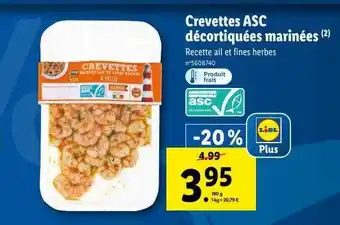 Lidl Crevettes asc décortiquées marinés offre