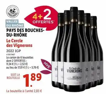Lidl Pays des bouches-du-rhône le cercle des vignerons 2022 igp offre