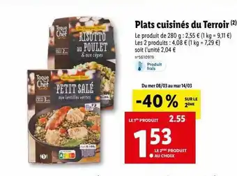 Lidl Plats cuisinés du terroir toque du chef offre