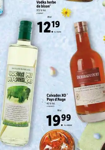 Lidl Vodka herbe de bison, calvados xo pays d'auge offre
