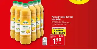 Lidl Pur jus d'orange du brésil sans pulpe solevita offre