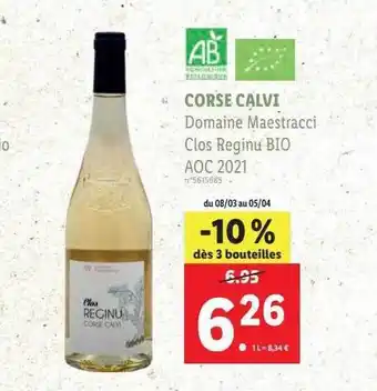 Lidl Corse calvi domaine maestracci clos reginu bio aoc 2021 offre
