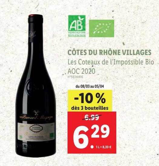 Promo Côtes du rhône villages les côteaux de l'impossible bio aoc 2020