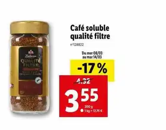 Lidl Café soluble qualité filtre offre