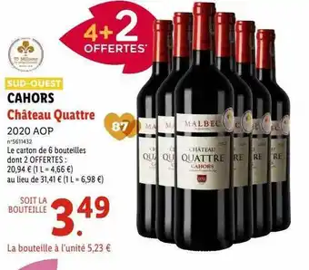 Lidl Cahors château quattre 2020 aop offre