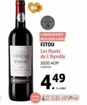 Lidl Fitou les hauts de l'ayrolle 2020 aop offre