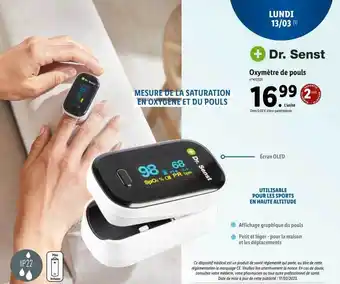 Lidl Oxymètre de pouls dr. senst offre