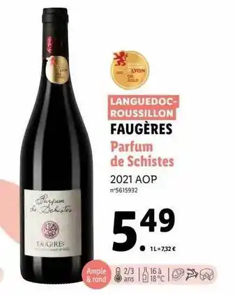 Lidl Faugères parfum de schistes 2021 aop offre