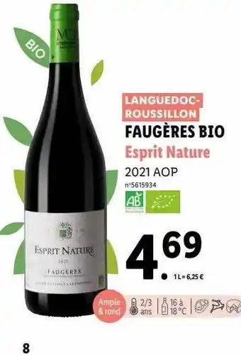 Lidl Faugères bio esprit nature 2021 aop offre