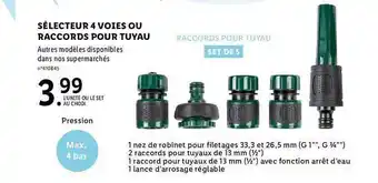 Lidl Sélecteur 4 voies ou raccords pour tuyau parkside offre