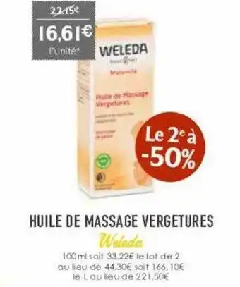 Naturalia Huile de massage vergetures weleda offre