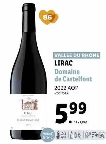 Lidl Lirac domaine de castelfont 2022 aop offre