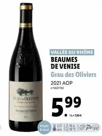 Lidl Beaumes de venise grau des oliviers 2021 aop offre
