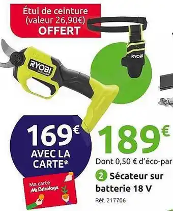 Mr Bricolage Sécateur sur batterie 18v ryobi offre