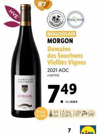 Lidl Morgon domaine des souchons vieilles vignes 2021 aoc offre