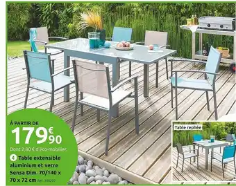 Mr Bricolage Table extensible aluminium et verre sensa dim.70-140 x 70 x 72 cm offre