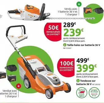 Taille-haies sur batterie 36v stihl, tondeuse sur batterie 36v stihl
