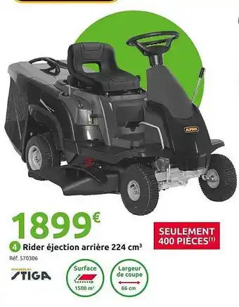 Mr Bricolage Rider éjection arrière 224 cm³ stiga offre