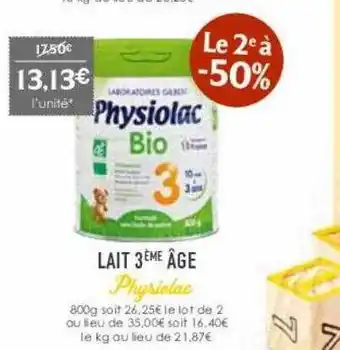 Naturalia Lait 3ème âge physiolac offre
