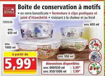 Norma Boîte de conservation à motifs casa royale offre