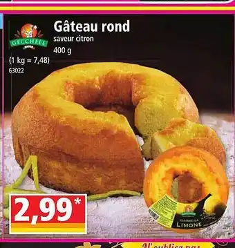 Norma Gâteau rond saveur citron gecchele offre