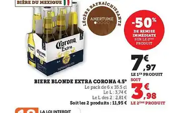 Super U Bière blonde extra corona 4.5° offre