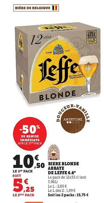 Super U Bière blonde abbaye de leffe 6.6° offre