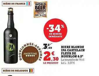 Super U Bière blonde ipa castelain fleur de houblon 6.5° offre