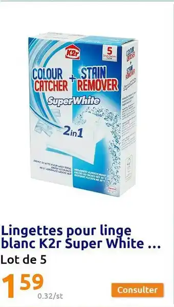 Action Lingettes pour linge blanc k2r super white... offre