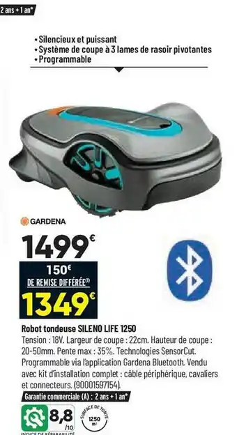 Bricorama Robot tondeuse sileno life 1250 gardena offre